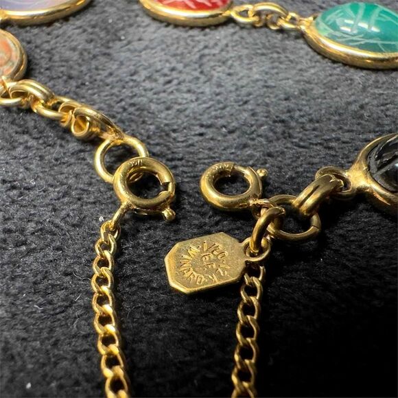 12K GF Scarab Beetle Bracelet Six (6) Gemstones Egyptian Hieroglyphs by Winard main image 5